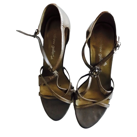 ANDREW GELLER bronze heels size 8.5 - Picture 1 of 5